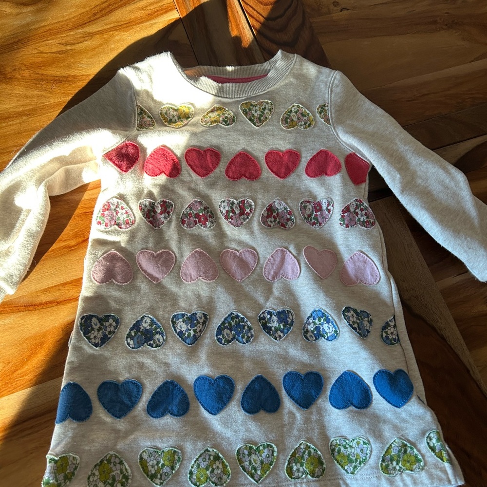 Mini Boden Heart Patterned Long Sleeve Dress